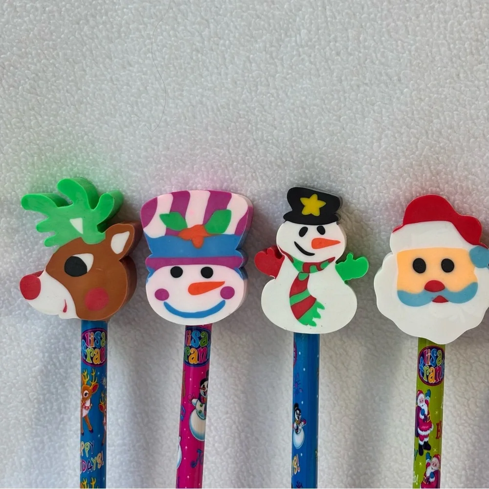 Rare Vintage New Lot of 13 Lisa Frank Holiday Pencils with fun eraser toppers